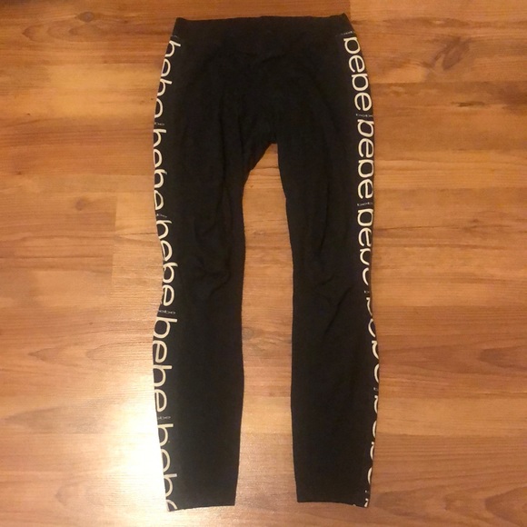 Bebe Leggings Black with Logo Stripe XXS - Picture 1 of 5